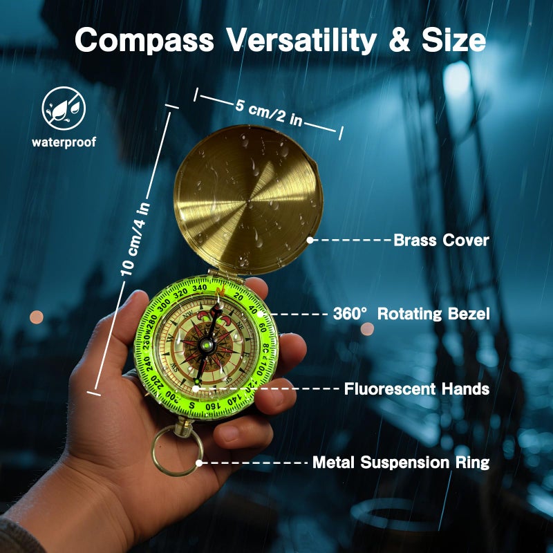 Laupha Retro Pirate Telescope Zoomable 25x30 Spyglass Portable Collapsible Handheld Telescope Vintage Monocular for Kids & Survival Gear Compass Pocket Military Compass for Camping Boating - Image 4
